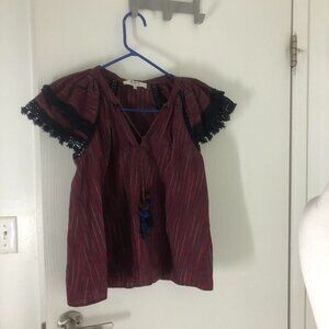 Sea New York Womens Flutter Pom Pom Short Sleeve Top